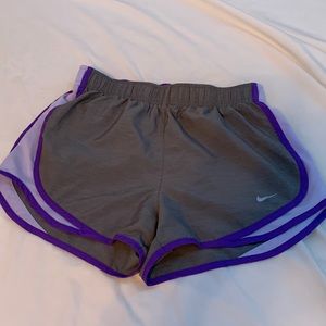 gray and purple nike shorts